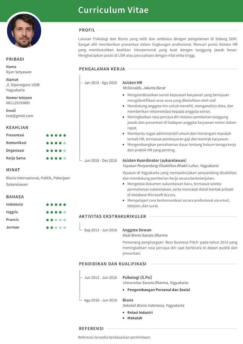 Contoh CV mahasiswa – lulusan S1 dengan foto