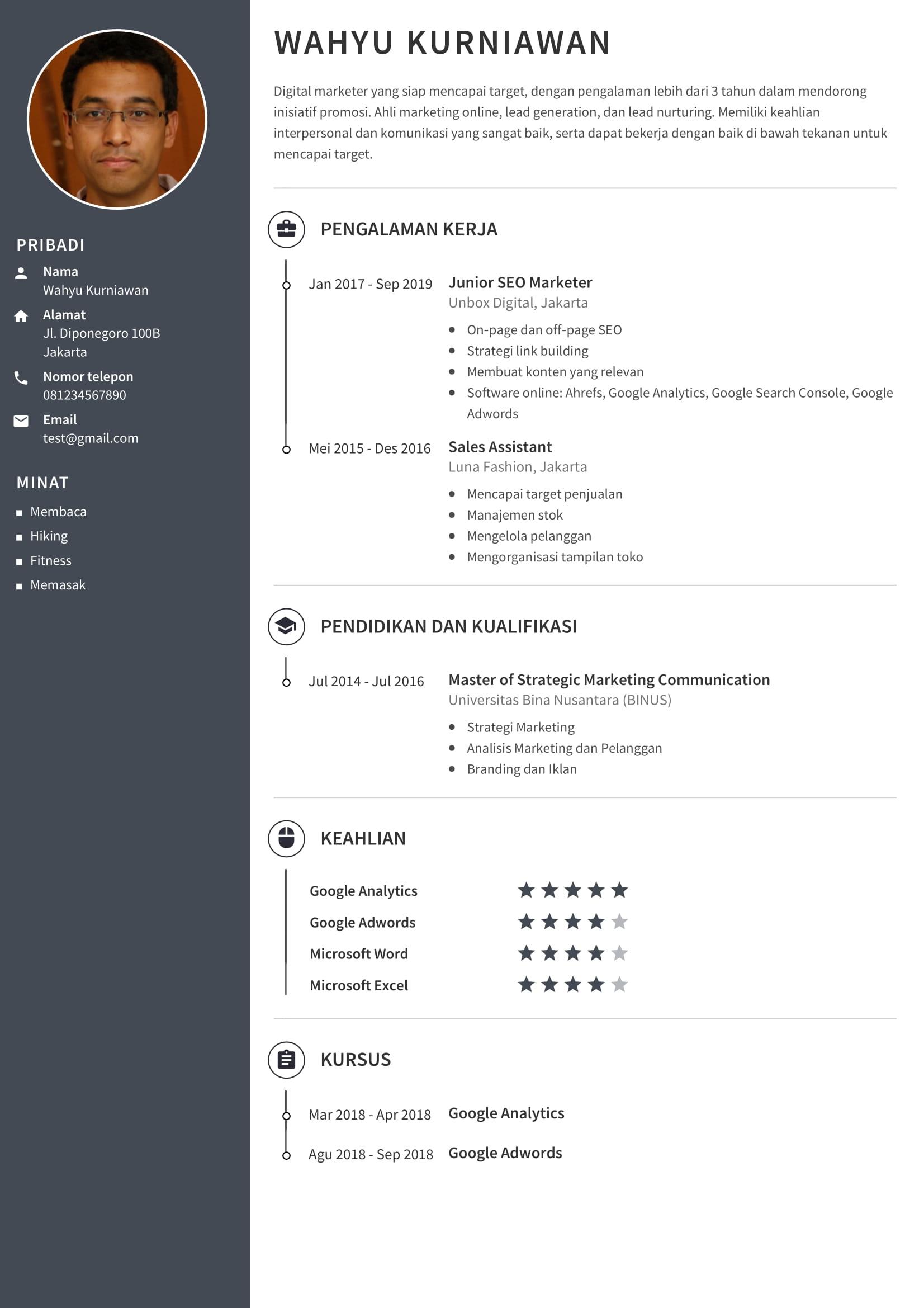 Contoh Cv Digital Marketing